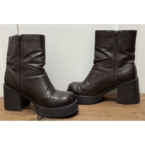 Vintage 90s/Y2k Mudd Lennox Brown Chunky Platform Bratz Goth  Ankle Boots 6.5 - Picture 14 of 16
